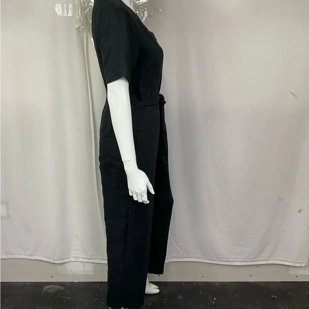Everlane Women's Black Linen Short Sleeve Cropped Straight Leg Jumpsuit Size 6